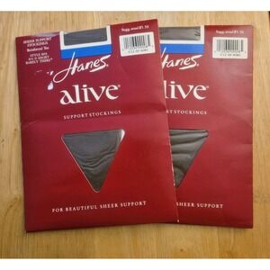 1989 2 Pair HANES‎ ALIVE SHEER SUPPORT Style 805 Barely There 8.5-9 Short NEW